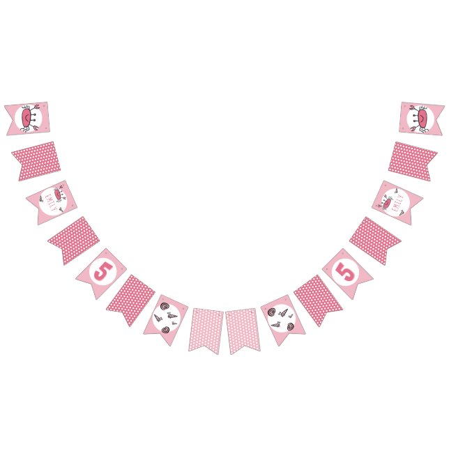 Cute Pink Crab Sea Animals Girl Birthday Bunting Flags (All)