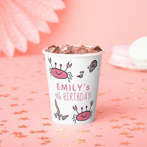 Cute Pink Crab Sea Animals Girl Birthday Paper Cups