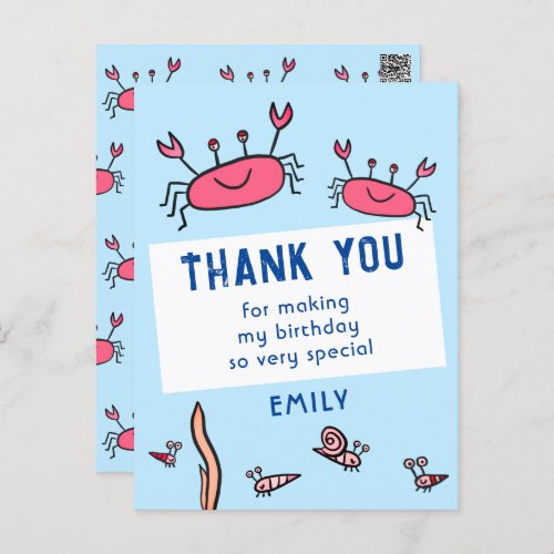 Cute Pink Crab Sea Animals Girl Birthday Thank you Postcard