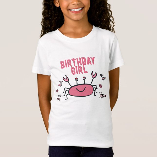 Cute Pink Crab Sea Animals Girl Guest of Honor T-Shirt (Front)