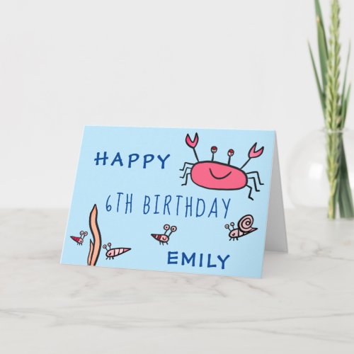 Cute Pink Crab Sea Animals Girl Happy Birthday   Card