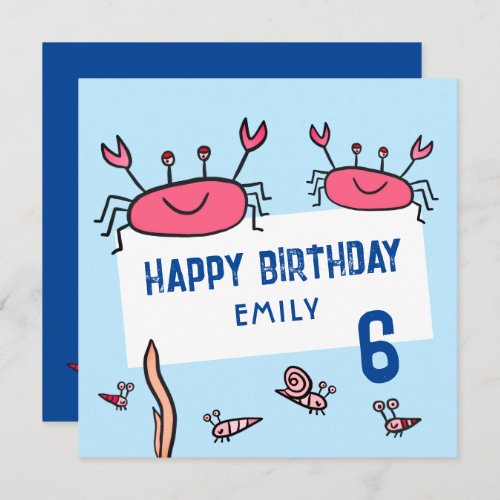 Cute Pink Crab Sea Animals Girl Happy Birthday Card