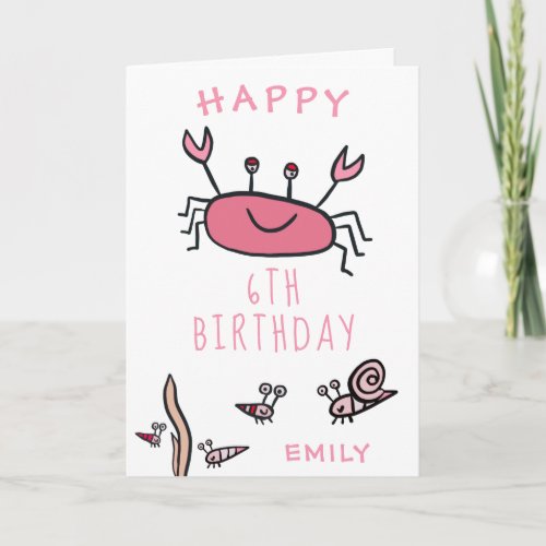 Cute Pink Crab Sea Animals Girl Happy Birthday  Card