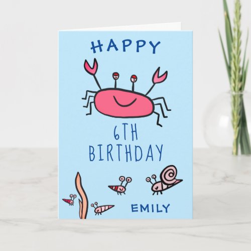 Cute Pink Crab Sea Animals Girl Happy Birthday  Card