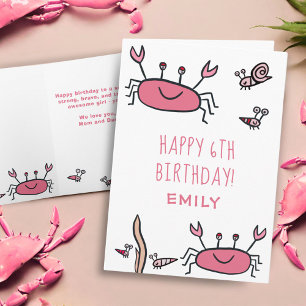Cute Pink Crab Sea Animals Girl Happy Birthday Card