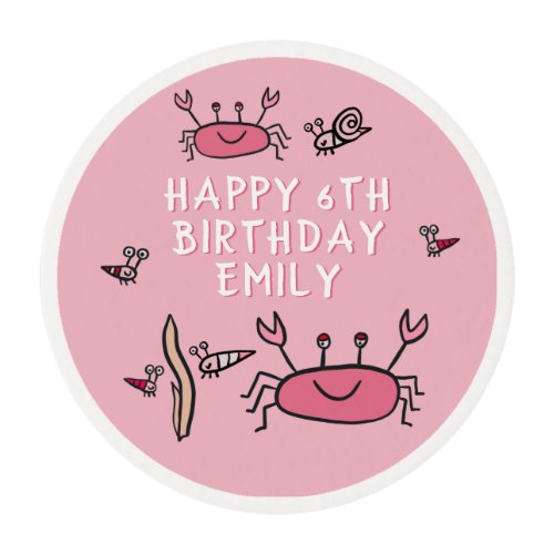Cute Pink Crab Sea Animals Girl Happy Birthday  Edible Frosting Rounds