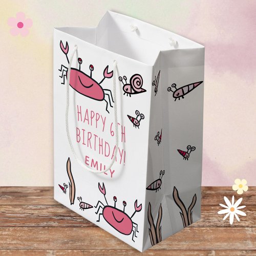 Cute Pink Crab Sea Animals Girl Happy Birthday Med Medium Gift Bag