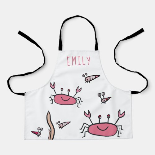 Cute Pink Crab Sea Animals Girl Name Apron