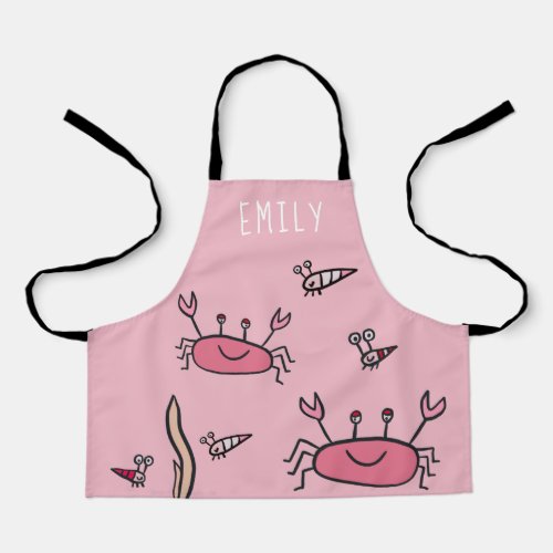 Cute Pink Crab Sea Animals Girl Name Apron