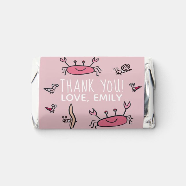 Cute Pink Crab Sea Animals Girl Thank you Birthday Hershey's Miniatures (Front)