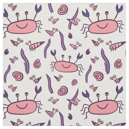 Cute Pink Crab Sea Animals Pattern Kids Girl Fabric