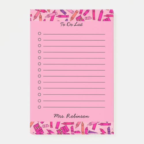 Cute Pink Crayon Teacher To Do List White 4 x 6 Post_it Notes