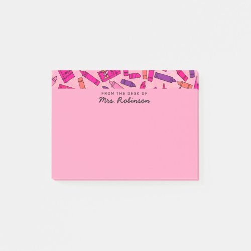 Cute Pink Crayons Teacher From the Desk of 4x3 Post_it Notes