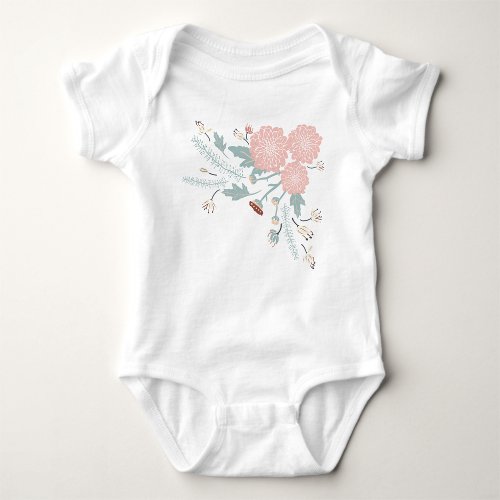 Cute Pink Cream Blue Floral  Baby Bodysuit