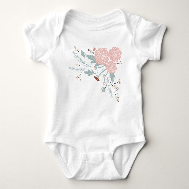 Cute Pink Cream Blue Floral  Baby Bodysuit (Cute Pink Cream Blue Floral Baby Bodysuit from Studio Posies. )