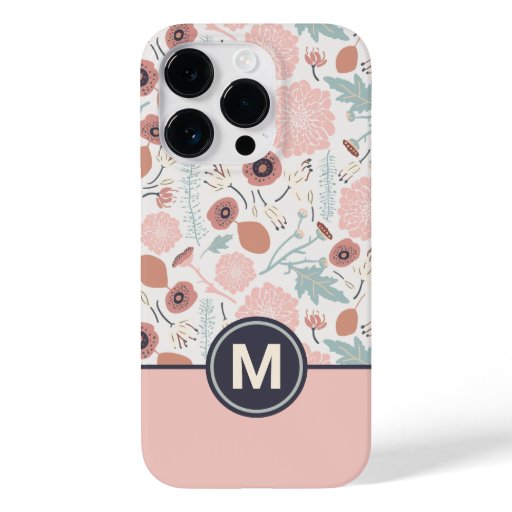 Cute Pink Cream Floral Botanical Monogram Case-Mate iPhone 14 Pro Case