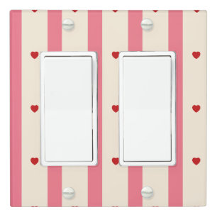 Cute Pink & Cream Stripes Red Hearts Light Switch Cover