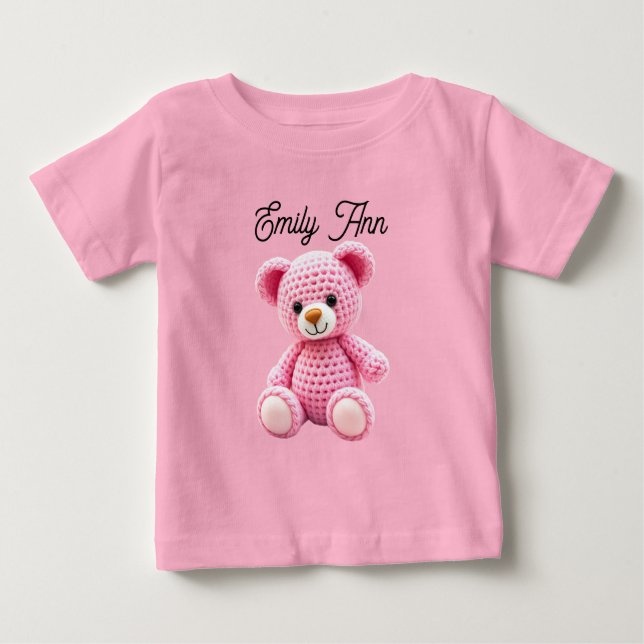 Cute Pink Crocheted Baby Girl's Personalized T-Shirt (Front)