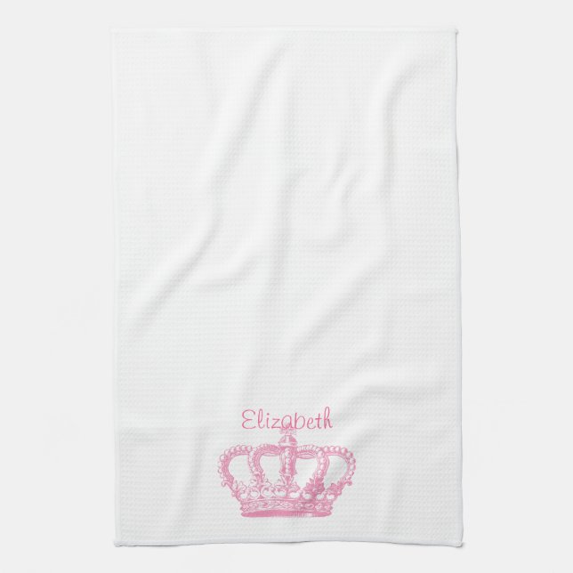 Cute Pink Crown Your Text Towel (Vertical)