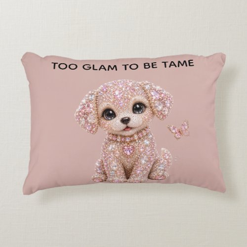 Cute Pink Crystal Puppy Accent Pillow