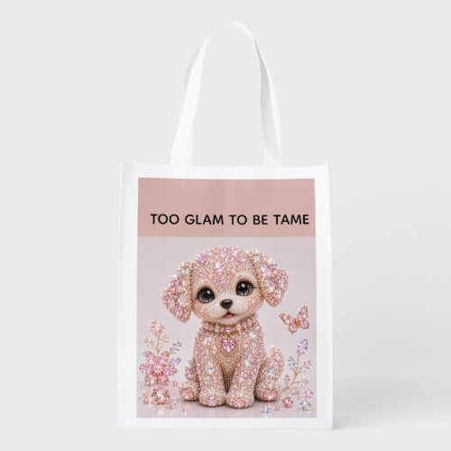 Cute Pink Crystal Puppy Grocery Bag