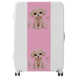 Cute Pink Crystal Puppy Luggage
