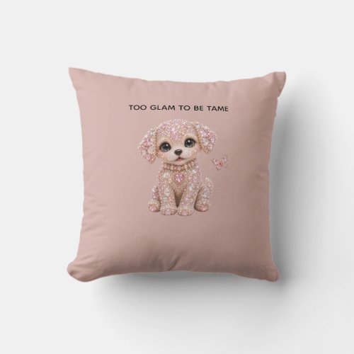Cute Pink Crystal Puppy Throw Pillow