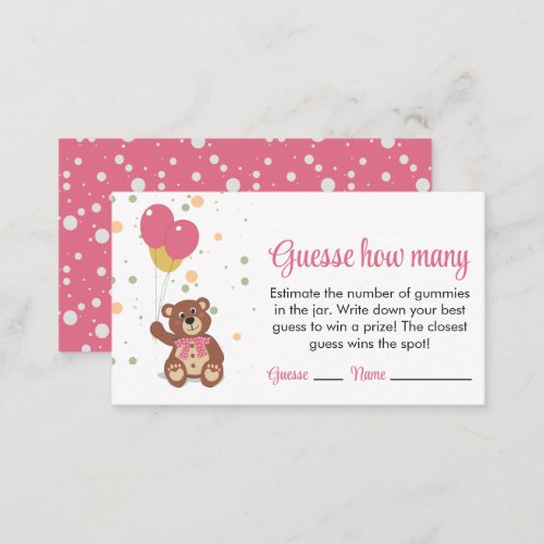 Cute Pink Cub Balloons Guess How Many Gummies Game Enclosure Card