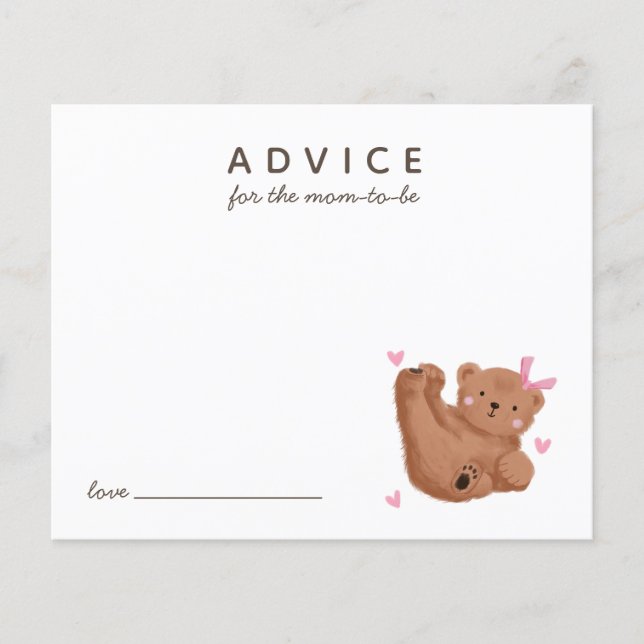 Cute Pink Cub Bear Advice for Mommy Card (Front)