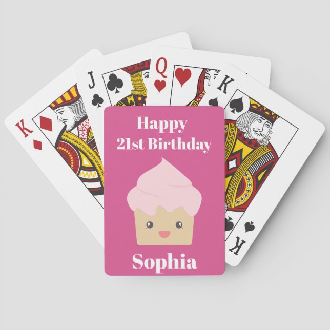 Cute Pink Cupcake 21st Birthday Poker Cards (Back)