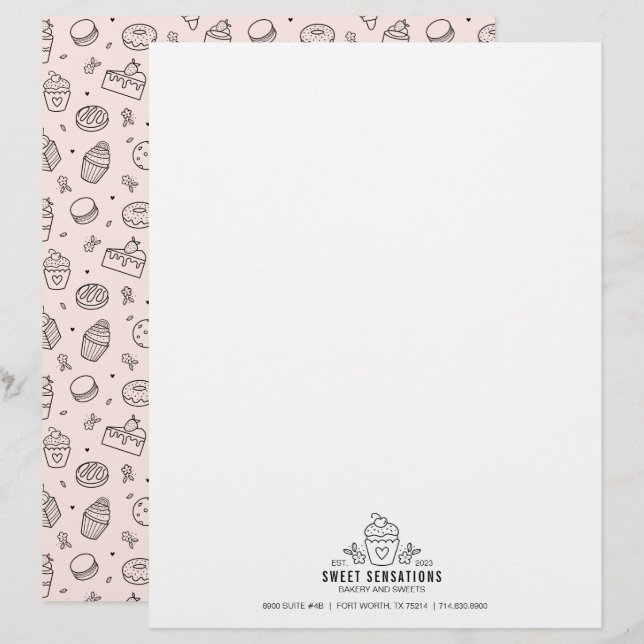 Cute Pink Cupcake Bakery Business Letterhead (Front/Back)