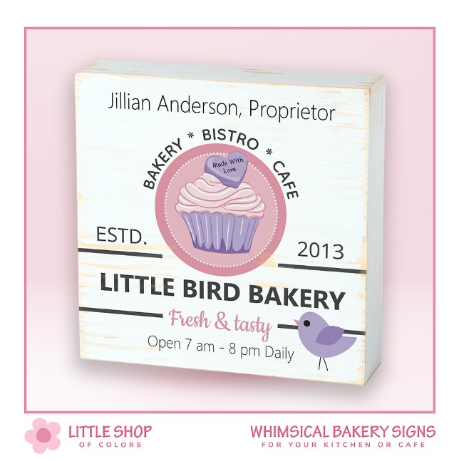 Cute Pink Cupcake Bakery Kitchen Wooden Box Sign (Creator Uploaded)