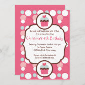 Cute Pink Cupcake Birthday Party Invitation (Front/Back)