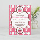 Cute Pink Cupcake Birthday Party Invitation (Standing Front)