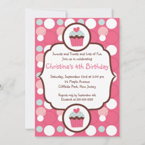 Cute Pink Cupcake Birthday Party Invitation