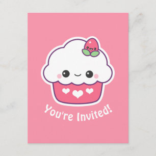 Cute Pink Cupcake Birthday Party Invitations