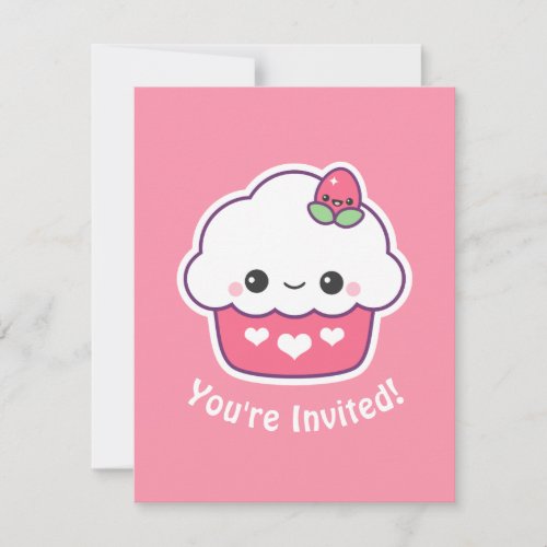 Cute Pink Cupcake Birthday Party Invitations