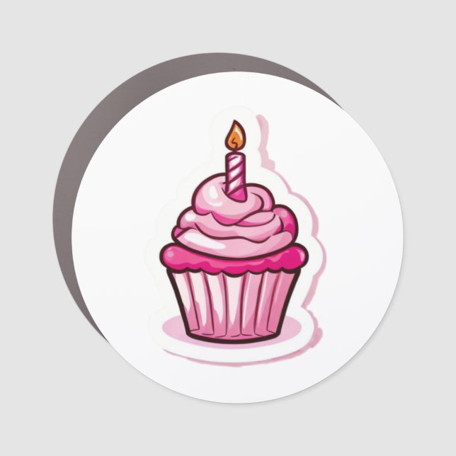 Cute Pink Cupcake Car Magnet (Front)