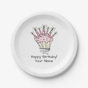 Cute pink cupcake drawing Birthday party plates