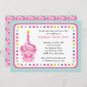 Cute Pink Cupcake Girl Birthday Party Invitation (Front/Back)