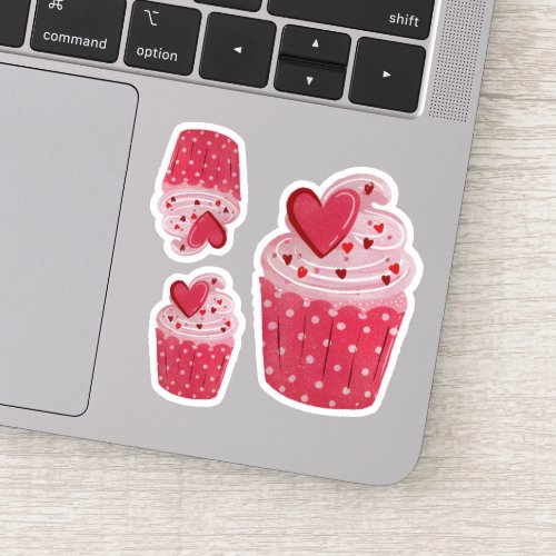 Cute Pink Cupcake  Heart Sprinkles  Polka Dots Sticker