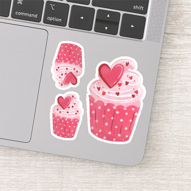 Cute Pink Cupcake | Heart Sprinkles & Polka Dots Sticker (Detail)
