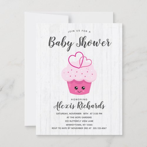 Cute Pink Cupcake Kawaii Baby Shower Invitation