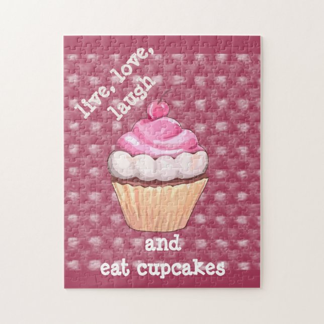 Cute Pink Cupcake Live, Love, Laugh  Puzzle (Vertical)