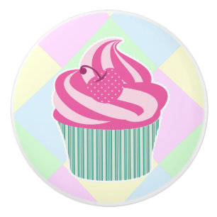 Cute Pink Cupcake Pastel Colors Ceramic Knob