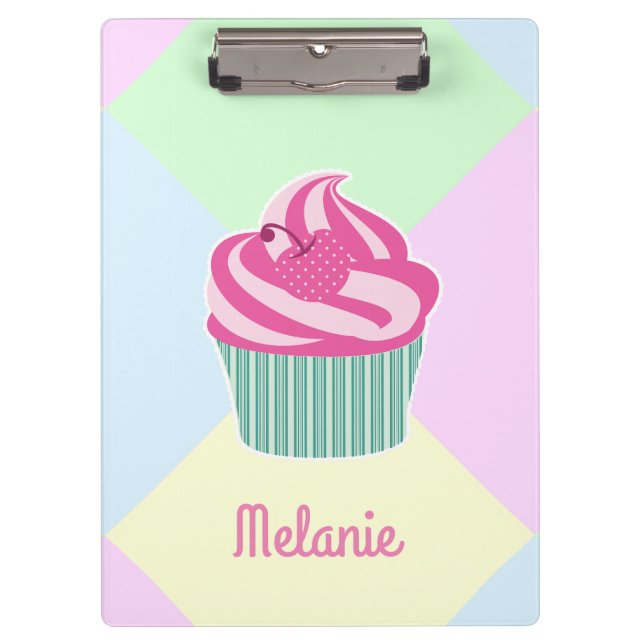 Cute Pink Cupcake Pastel Colors Personalised Clipboard (Front)