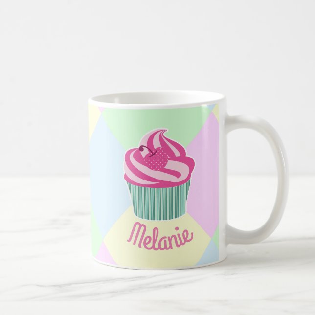 Cute Pink Cupcake Pastel Colors Personalised Coffee Mug (Right)