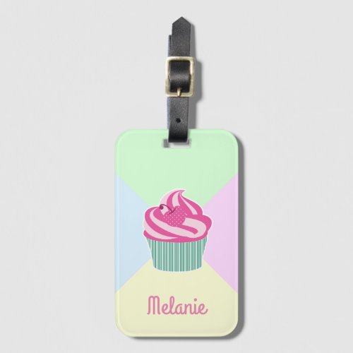 Cute Pink Cupcake Pastel Colors Personalised Luggage Tag