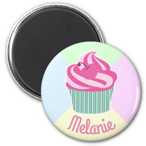 Cute Pink Cupcake Pastel Colors Personalised Magnet