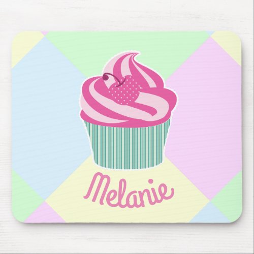 Cute Pink Cupcake Pastel Colors Personalised Mouse Pad